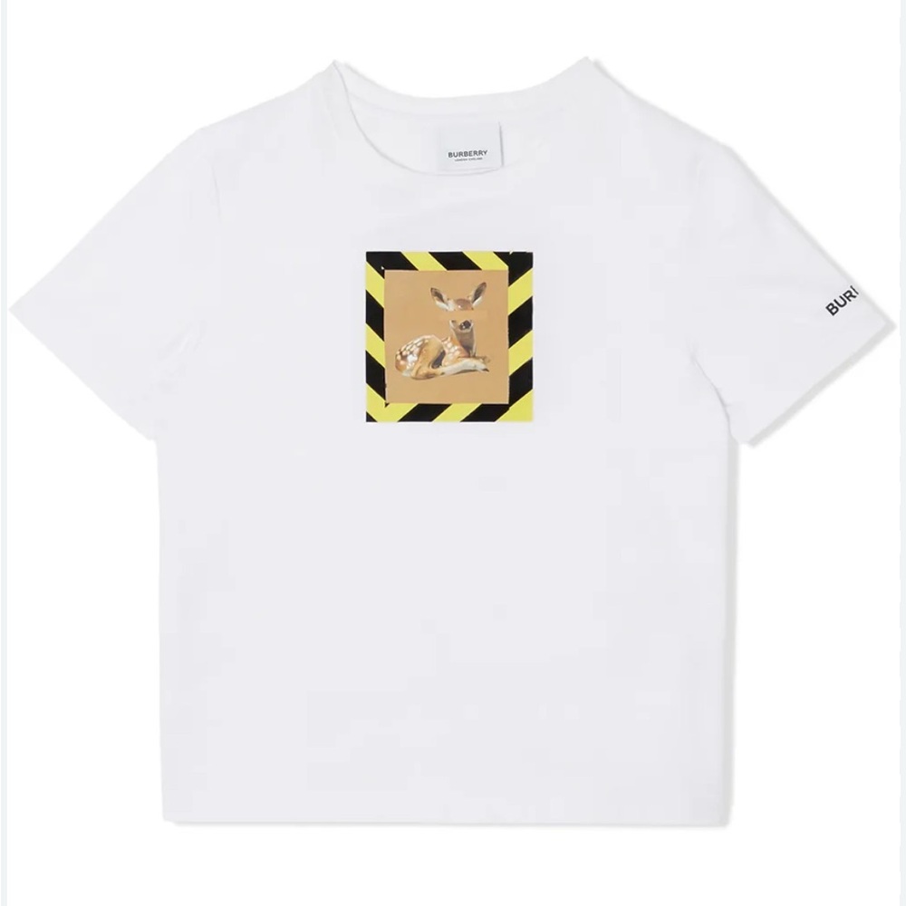 Burberry Kids White T-Shirt with Deer Graphic